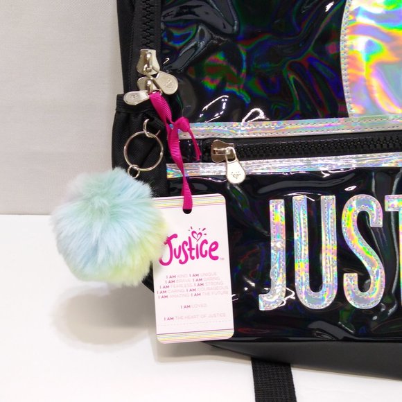 Justice Girls 17" Laptop Backpack w/ Pom Pom Dangle Backpack for Girls & Teens - Picture 3 of 3